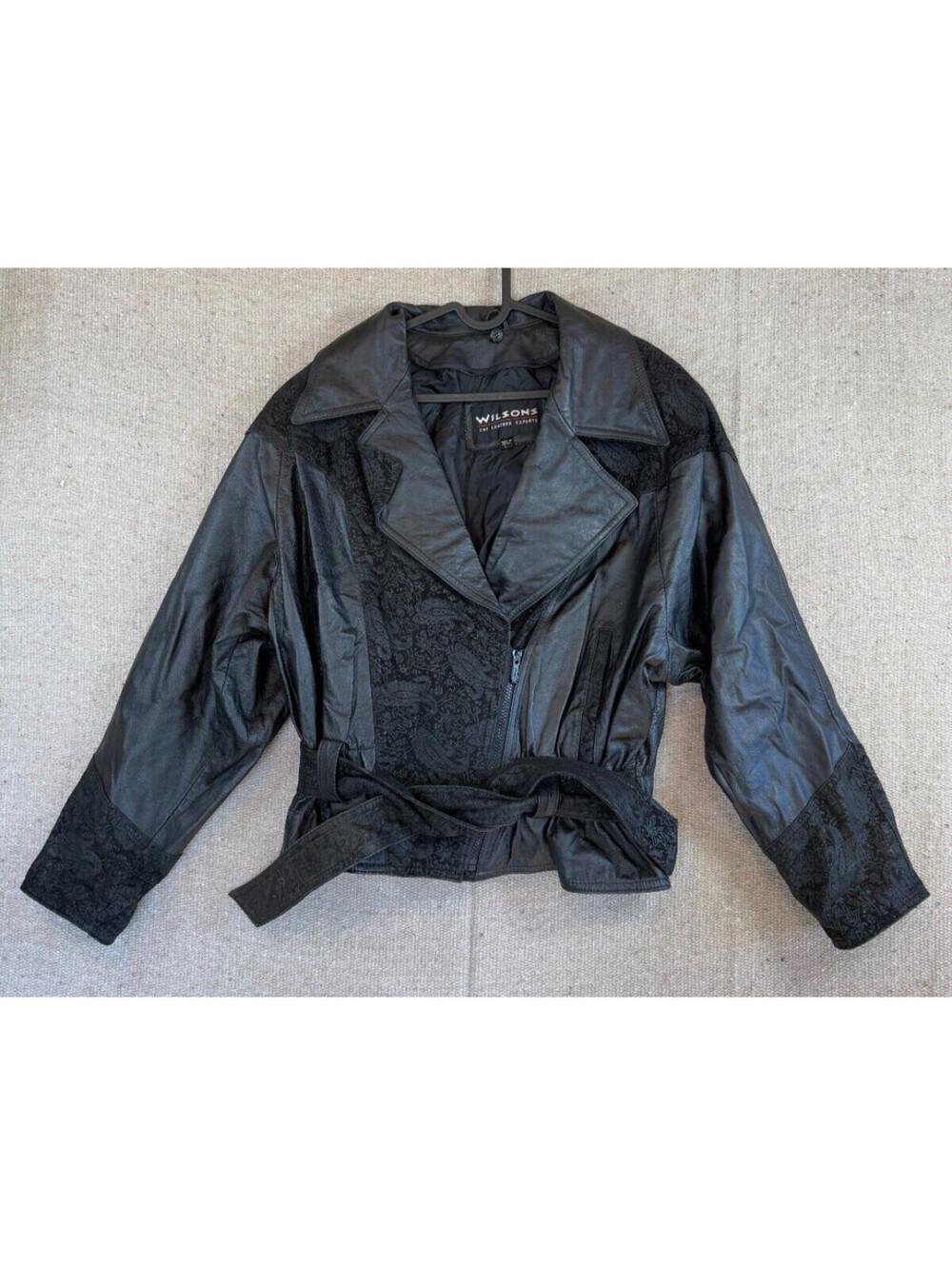 VTG Women's Sz Large WILSONS Leather Jacket Paisley Biker Cowgirl 1/4 Zip Up